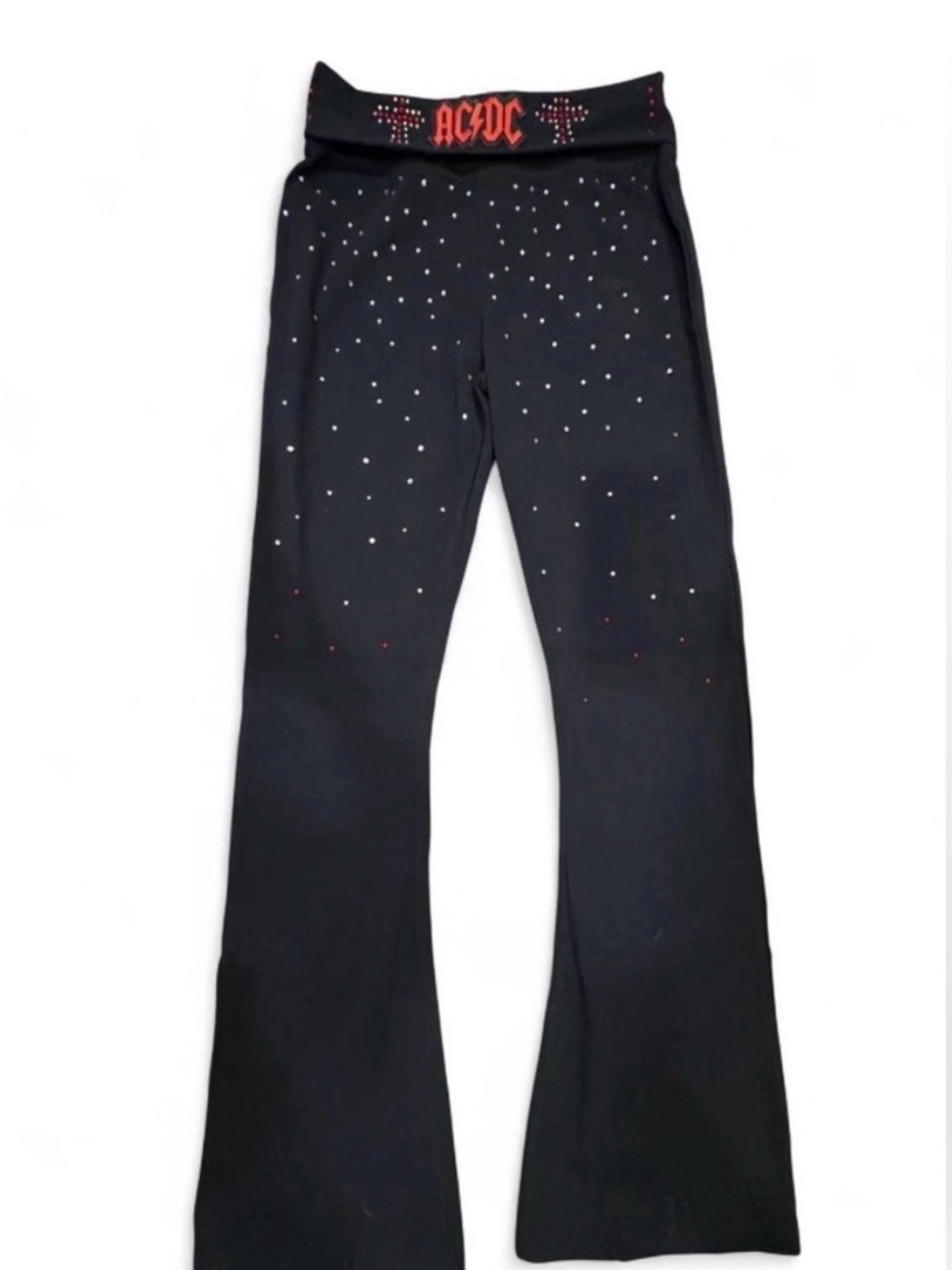 AC/DC Black Flare Pants with Red Logo and Silver Studs